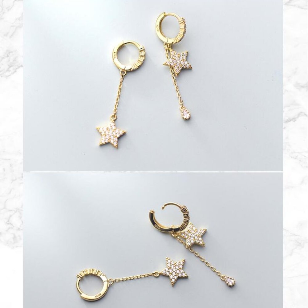 *NEW Gold Diamond Star Waterdrop Hoop Earrings - Picture 7 of 8